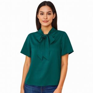Vince Camuto Green Flutter Sleeve Blouse with Tie Front